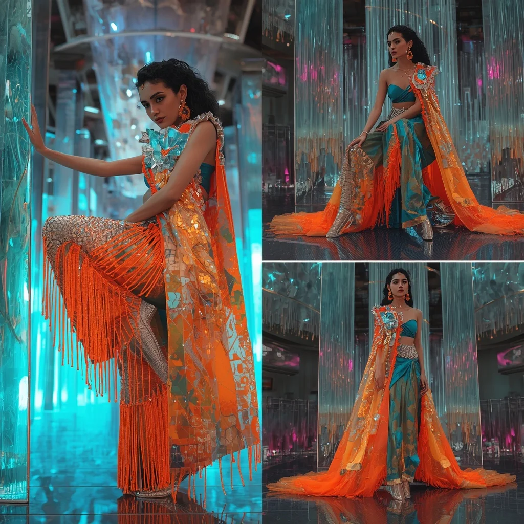 Aurora Prism Flame Saree with Floating Orbit Neon Crystal Sanctuary | Whatsapp Dp Ai Prompt