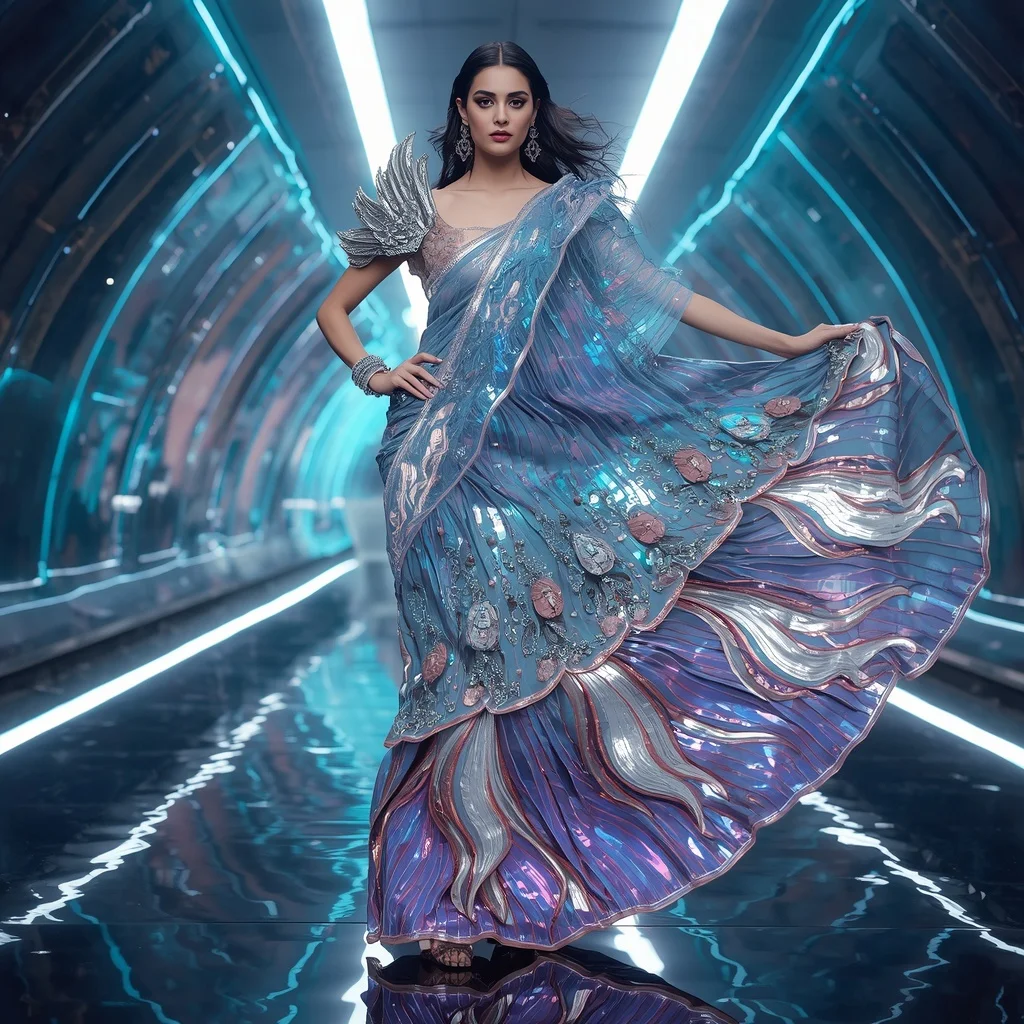 Aurora Titanium Flame Saree with Floating Quantum Tunnel | Prompt For Traditional Look For Couple