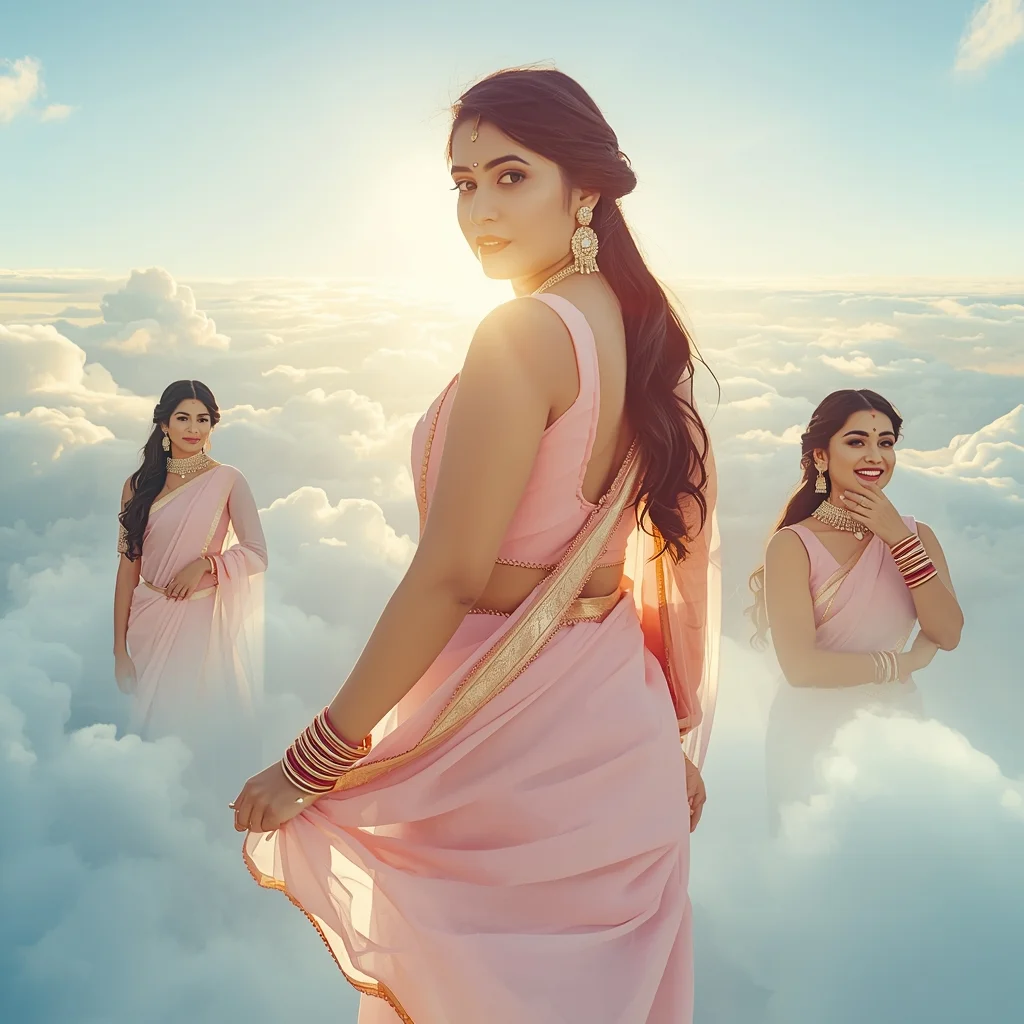 Festive Pastel Saree Ethereal Glow Space Celestial Sky | Wedding Saree Ai Prompt