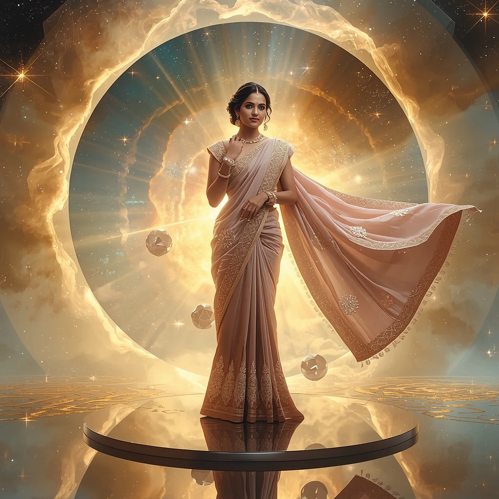 Festive Pastel Saree Golden Aurora Nebula Vortex Collage | Eternal Supreme Prompt | Gemini Ai Saree Photo - Picture Prompt