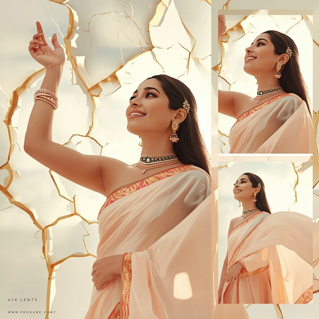 Festive Pastel Saree Golden Kintsugi Air Fracture Luxury Cinematic | Prompt Gemini Saree - Picture Prompt