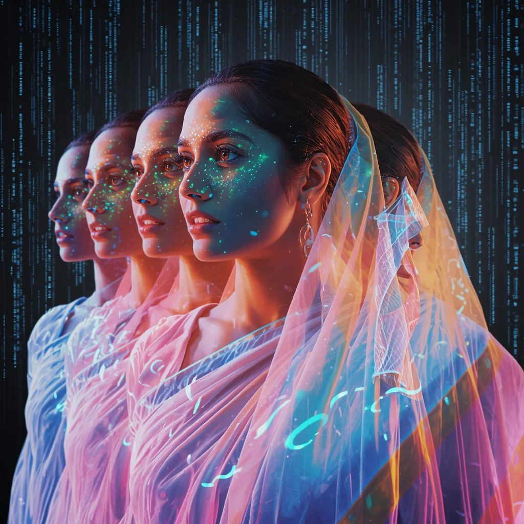 Festive Pastel Saree Holographic Clone Matrix Collage | Indian Girl Multi Reality Aesthetic Cinematic Viral Prompt | Prompt For Girls College Ai Photo Editing - Picture Prompt
