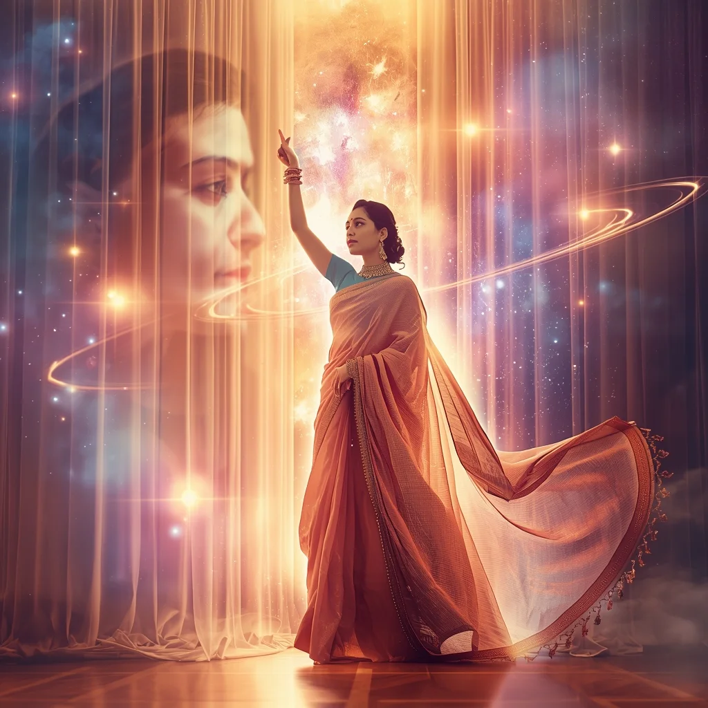 Festive Pastel Saree Imperial Cosmic Curtain Galaxy Burst Collage | Regal Symphony Prompt | Saree Girl Dp Ai Prompt Ultra Hd - Picture Prompt