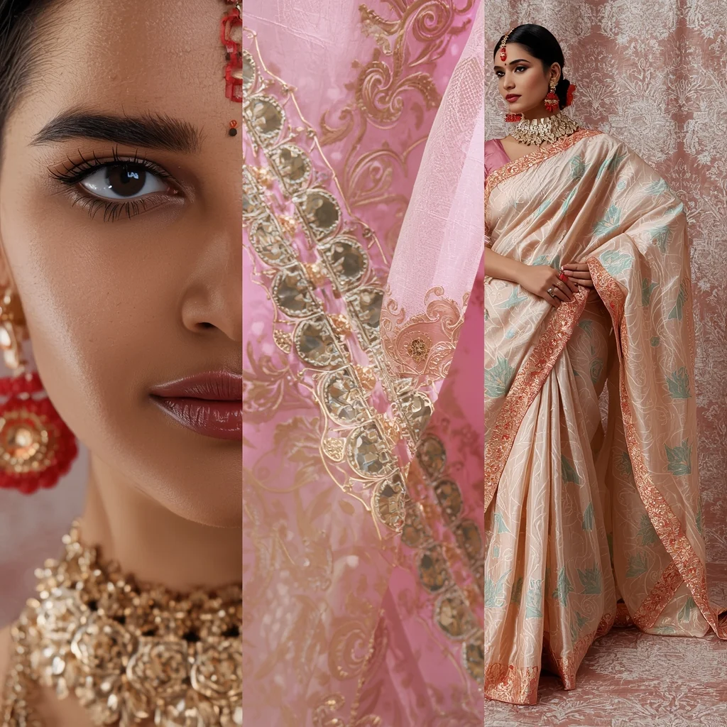 Festive Pastel Saree Infinite Detail Cascade Collage | Fractal Depth Premium Prompt | Saree Traditional Ai Prompt Indian Culture
