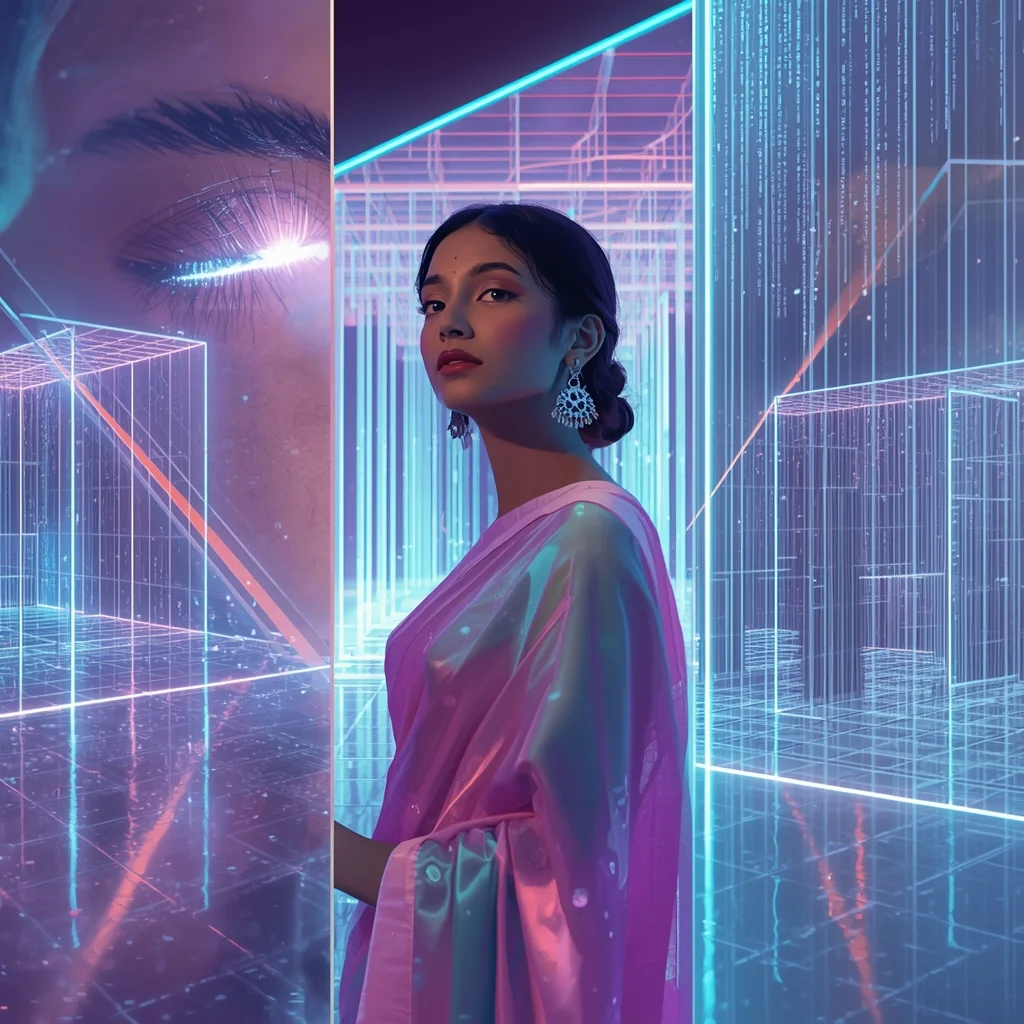 Festive Pastel Saree Quantum Neural Network Particle Grid Collage Premium Cinematic | Indian Saree Ai Prompt