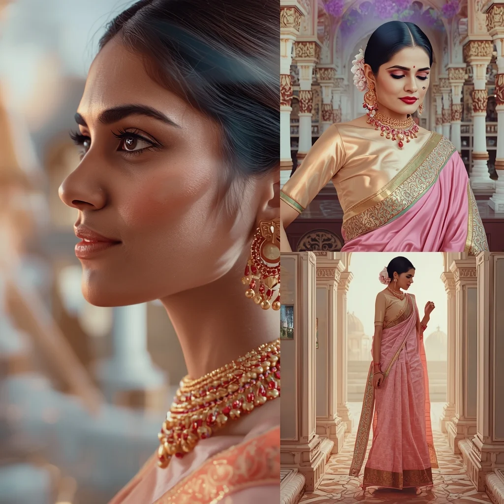 Festive Pastel Saree Reality Learns From Itself Collage | Adaptive Universe Luxury Prompt | Indian Saree Ai Prompt - Picture Prompt