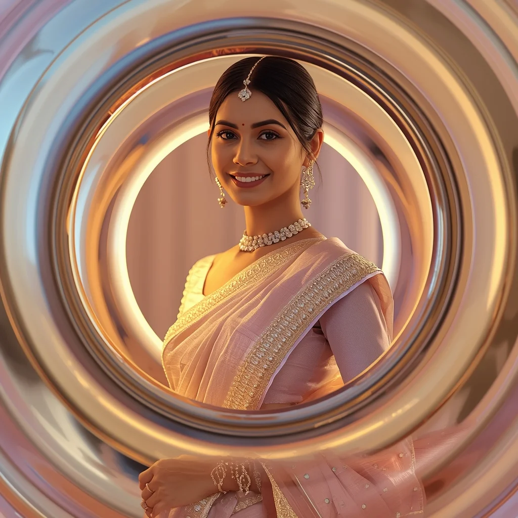 Festive Pastel Saree Reflective Orbital Halo Rings Collage Luxury Cinematic | Chat Gpt Prompt Link - Picture Prompt