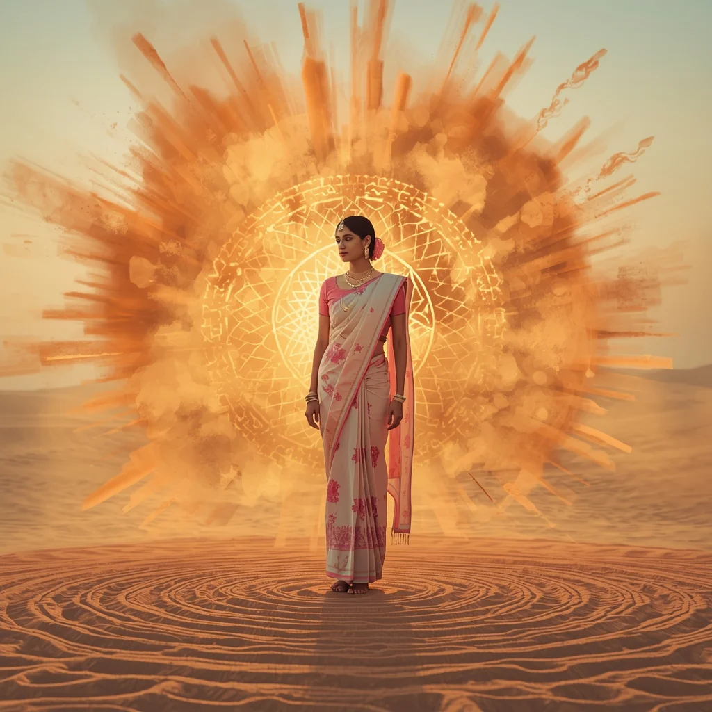 Festive Pastel Saree Sacred Geometry Acoustic Levitating Sand Collage Premium Cinematic | Gemini Saree Prompt - Picture Prompt