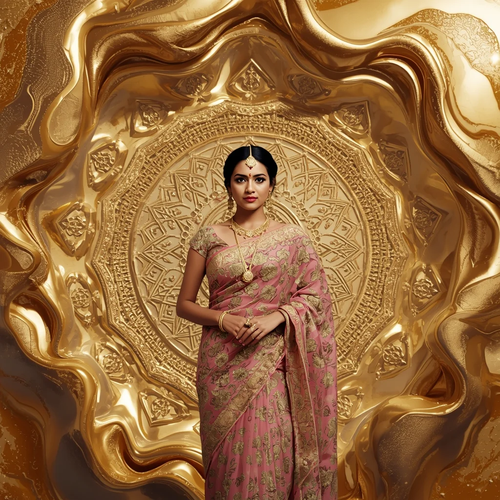 Festive Pastel Saree Sacred Geometry Liquid Gold Mandala Kinetic Flow Collage Premium Cinematic | Prompt Gemini Saree