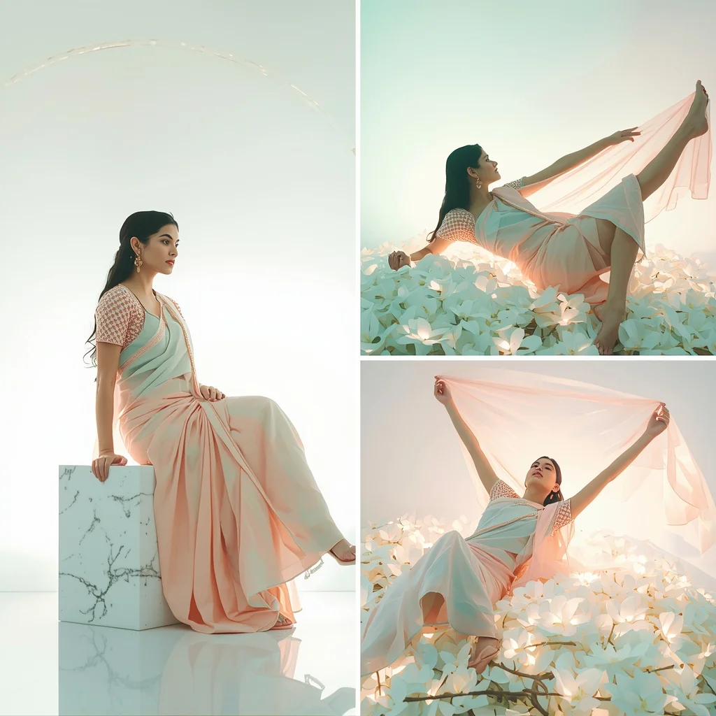 Festive Pastel Saree Soft Glow Fantasy Mystic Portal | Indian Bride Saree Ai Prompt