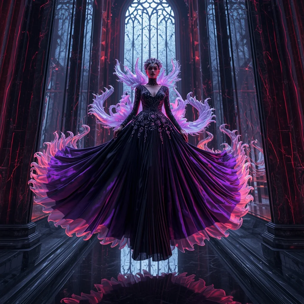 Floating Crystal Shadow Flame Saree with Gothic Reflection Cathedral | Prompt For Traditional Look For Couple - Woman Pose AI Picture Prompt