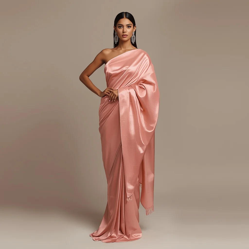 Full Body Blush Pink Satin Saree Standing Pose with Luxury Lifestyle Mood | Saree Trending Ai Prompt