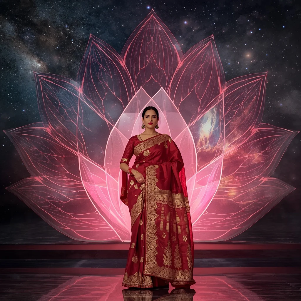 Giant Mirror Lotus Saree with Divine Celebration Infinity Universe | Cute Girl Ai Prompt