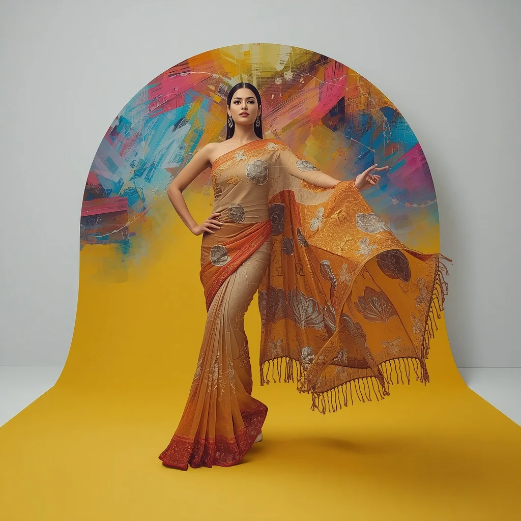 Heavy 3D Geometric Shard Festival Saree Style Guide | Instagram Post Ai Prompt