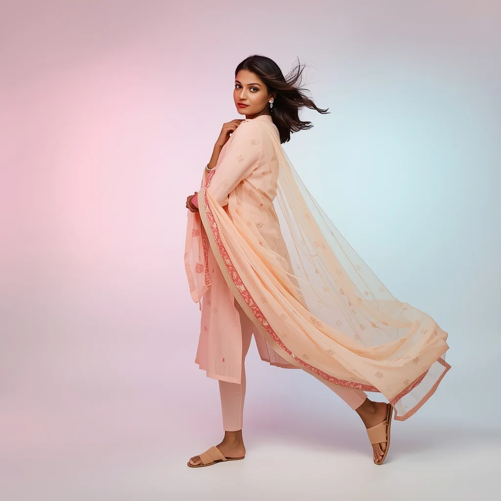 Pastel Kurta Set Girl Cross Step Pivot Soft Flow Pose | Aesthetic Ai Prompt - Picture Prompt