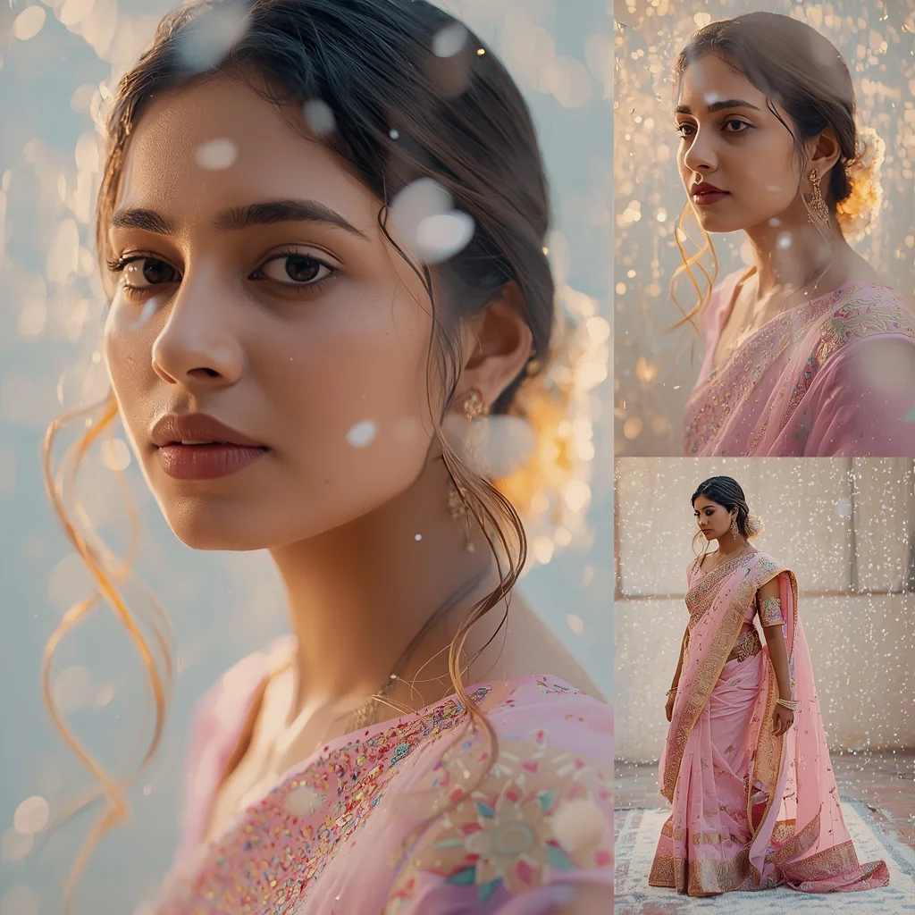 Pastel Saree Dreamlike Particle Rain Glow Cinematic Viral Prompt | Saree Prompt