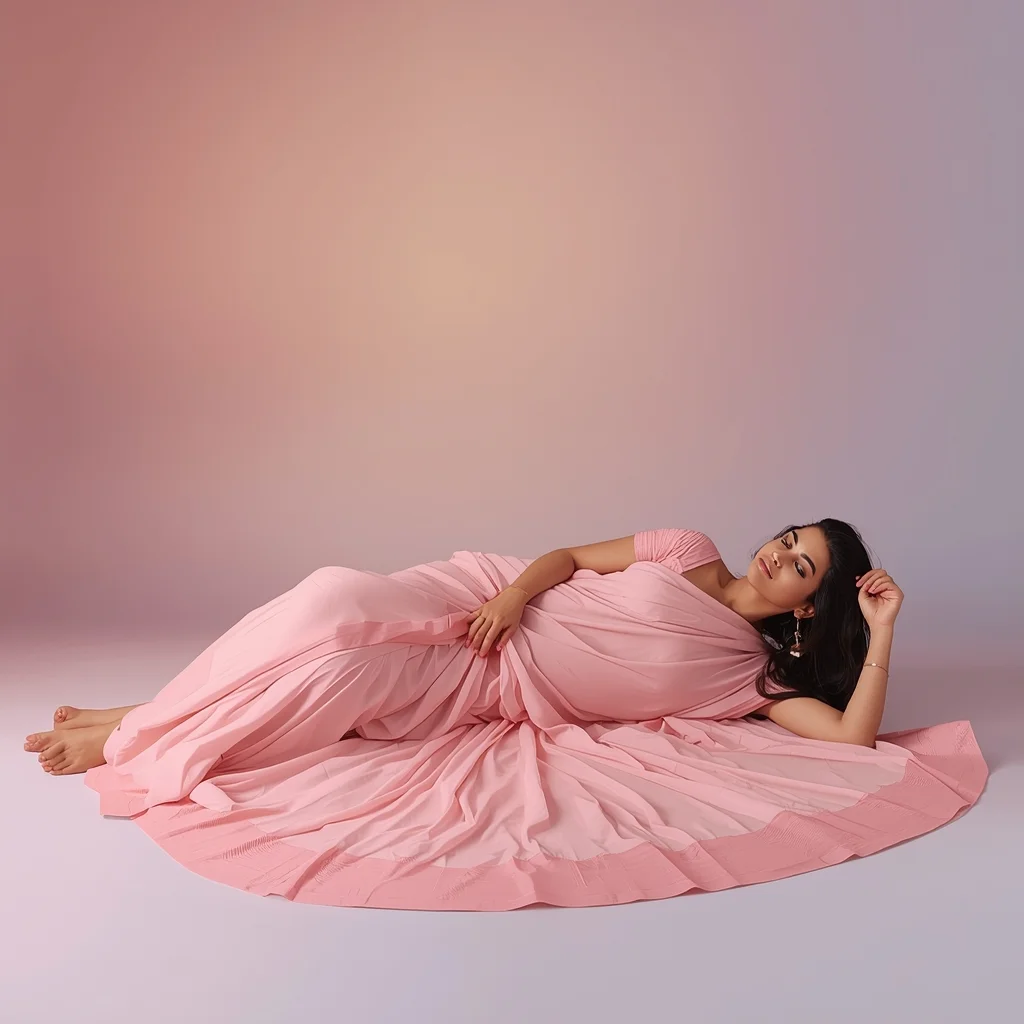 Pastel Saree Girl Soft Floor Recline Curve Fabric Pose | Traditional Saree Ai Prompt - Picture Prompt