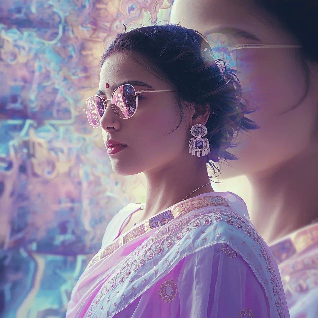 Pastel Saree Hyper Infinite Fractal Recursive Geometry Light Expansion Cinematic Viral Prompt | Desi Saree Ai Prompt - Picture Prompt