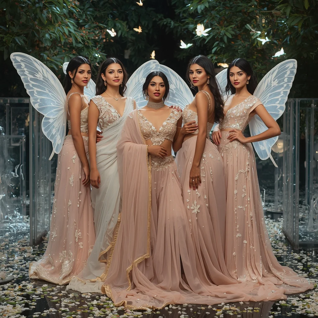 Pearl Butterfly Moonlight Couture Collection with Heavenly Crystal Garden Background | Whatsapp Dp Ai Prompt