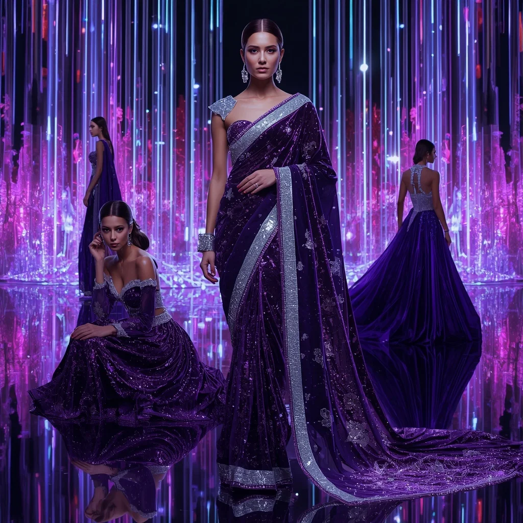 Royal Velvet Diamond Majesty Saree with Infinite Crystal Palaces | Bridal Ai Prompt - Woman Pose AI Picture Prompt
