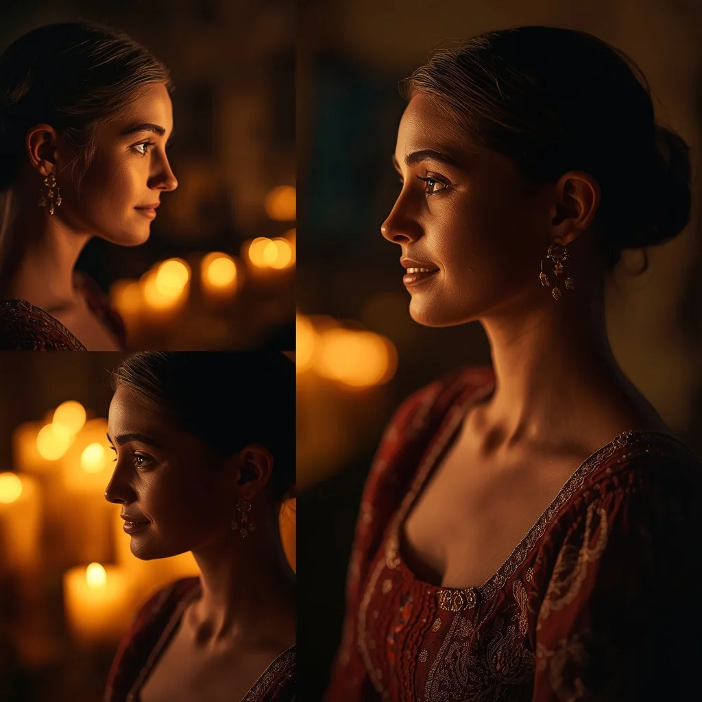 Traditional Western Dress Candle Close Portrait Collage Cinematic | Luxury Ai Prompt