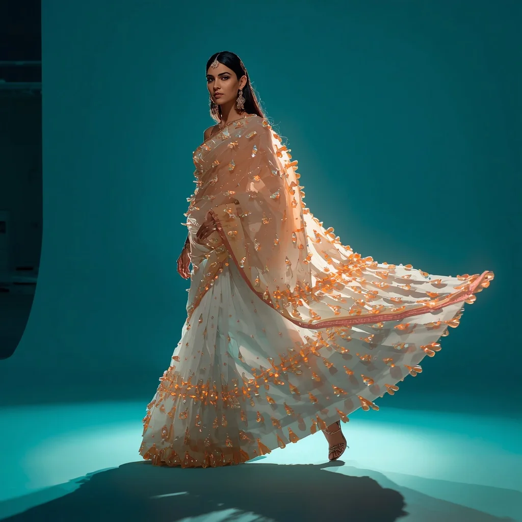 Trending 3D Molten Glass and Fiber Optic Saree Poses | Instagram Viral Photo Prompt