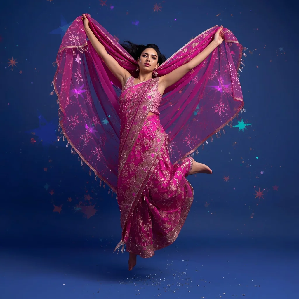Ultimate 3D Laser-Cut Metallic Lace Festival Saree | Prompt Image
